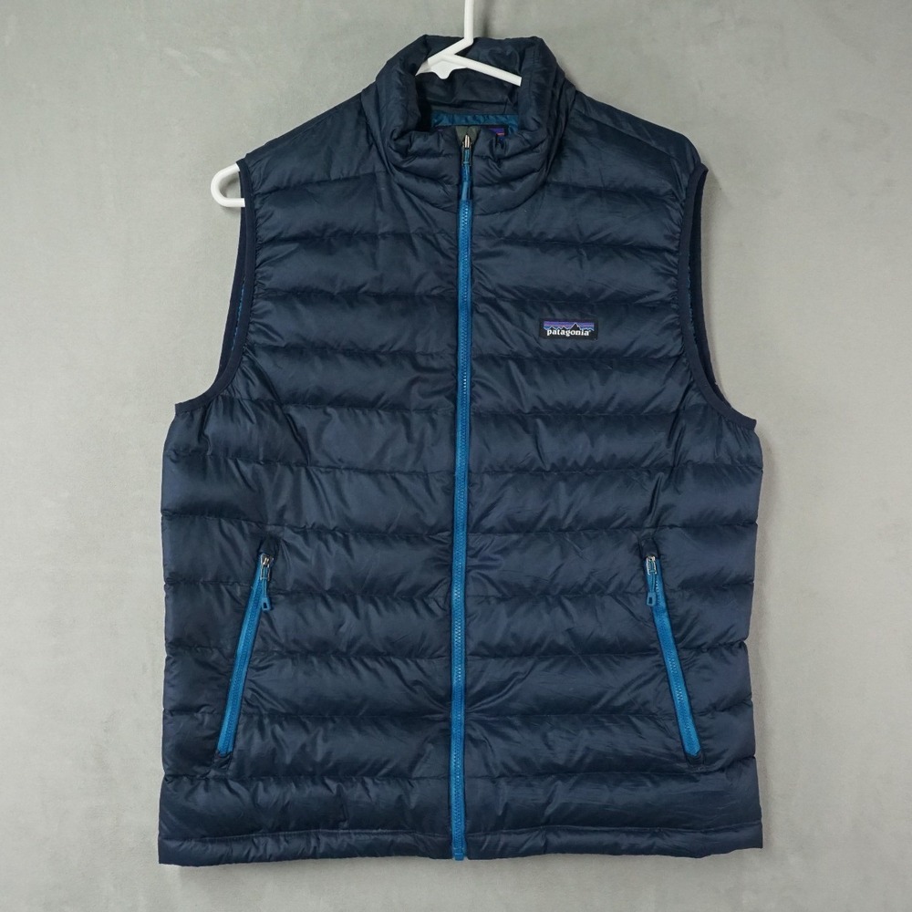Patagonia Down Sweater Vest Mens M Blue Full Zip Puff Goose Insulated Outdoor